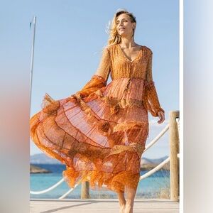 MISS JUNE PARIS JOJOBA  TIERED MAXI DRESS SEMI SHEER CHIFFON RAYON ONE SIZE